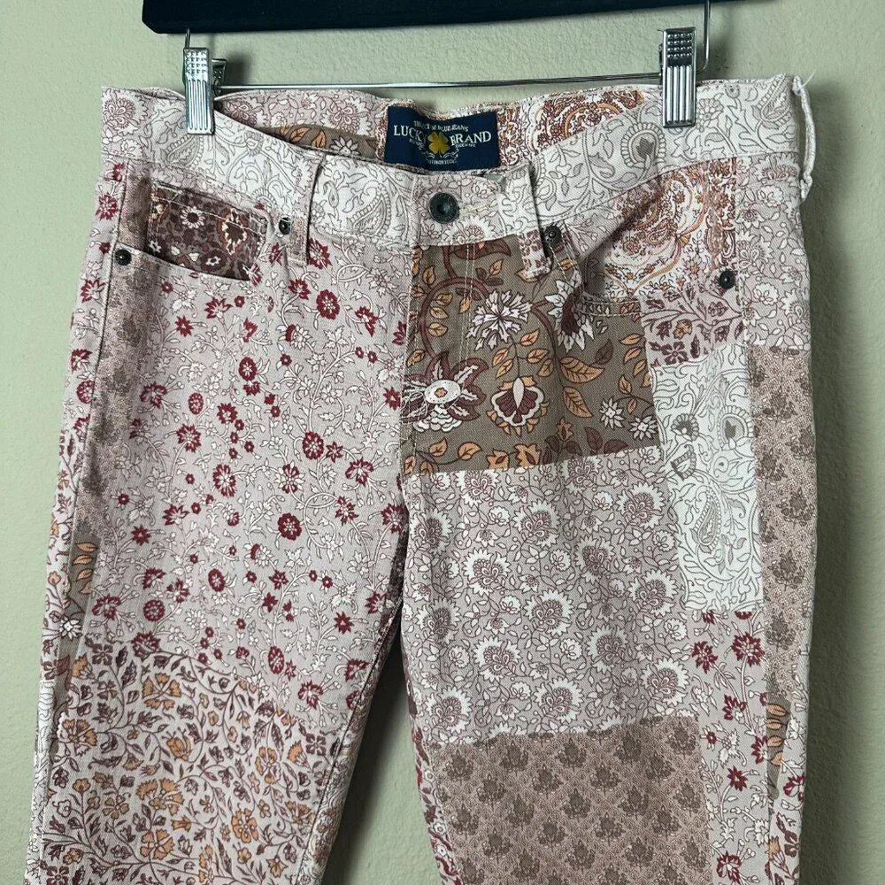 LUCKY BRAND Patchwork Pink Denim Charlie Skinny Style Jeans Pants Size 8 / 29